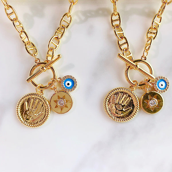 Stainless Steel Evil Eyes  Enamel Pendant Zircon Necklace NB0030