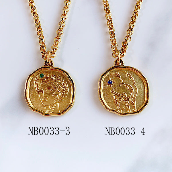 Stainless Steel Greek Goddess Pendant Zircon Necklace NB0033