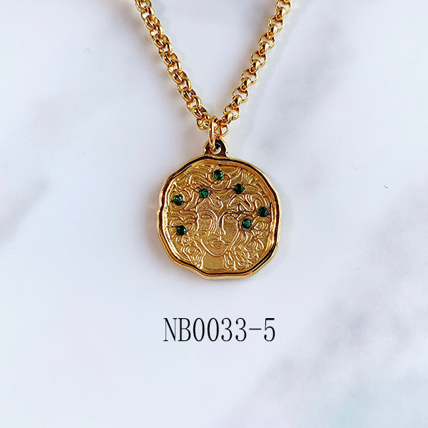 Stainless Steel Greek Goddess Pendant Zircon Necklace NB0033