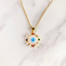 Load image into Gallery viewer, Stainless Steel Evil Eyes Imitation Pearl Pendant Shell Necklace NB0040