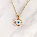 Stainless Steel Evil Eyes Imitation Pearl Pendant Shell Necklace NB0040