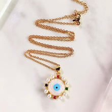 Load image into Gallery viewer, Stainless Steel Evil Eyes Imitation Pearl Pendant Shell Necklace NB0040