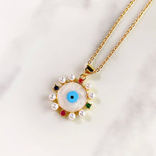 Load image into Gallery viewer, Stainless Steel Evil Eyes Imitation Pearl Pendant Shell Necklace NB0040