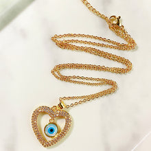 Load image into Gallery viewer, Stainless Steel Evil Eyes Heart Zircon Pendant Shell  Necklace NB0042