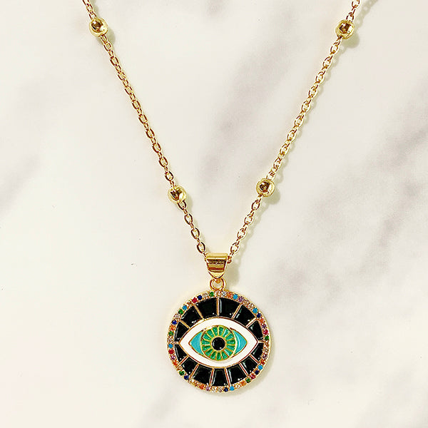 Stainless Steel Evil Eyes Enamel Pendant Zircon Necklace NB0043