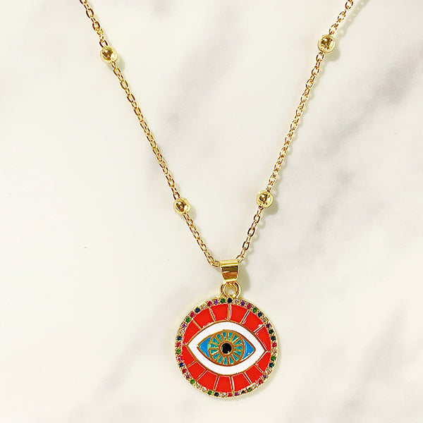 Stainless Steel Evil Eyes Enamel Pendant Zircon Necklace NB0043