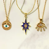 Stainless Steel Evil Eyes Pendant Zircon Necklace NB0045