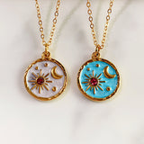 Stainless Steel Evil Eyes Enamel Sun Moon  Pendant Necklace NB0048