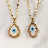 Stainless Steel Evil Eyes Zircon Pendant Shell Necklace NB0050-51