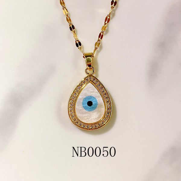 Stainless Steel Evil Eyes Zircon Pendant Shell Necklace NB0050-51