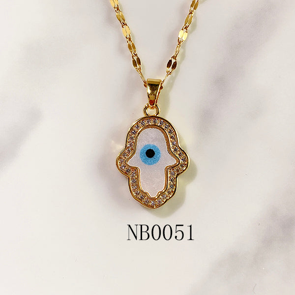 Stainless Steel Evil Eyes Zircon Pendant Shell Necklace NB0050-51