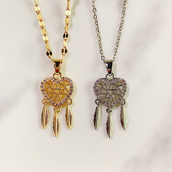 Stainless Steel  Dreamcatcher Pendant Zircon Necklace NB0053