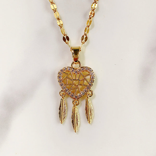 Stainless Steel  Dreamcatcher Pendant Zircon Necklace NB0053