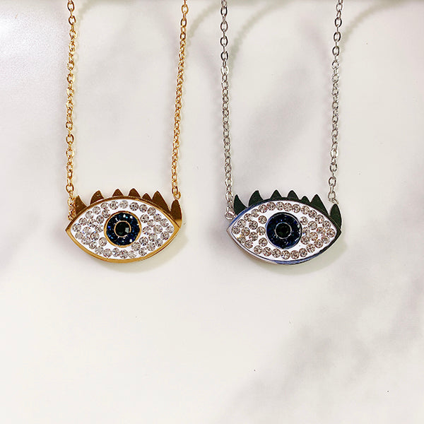 Stainless Steel Evil Eyes Pendant Zircon Necklace NB0054