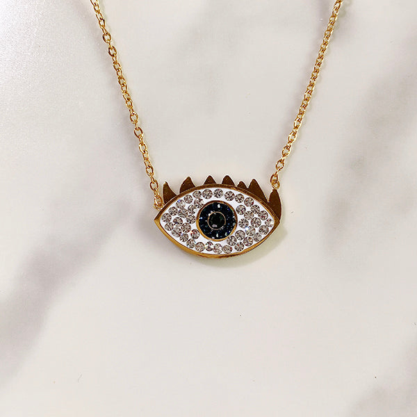 Stainless Steel Evil Eyes Pendant Zircon Necklace NB0054