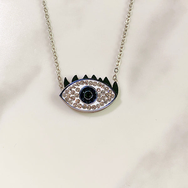 Stainless Steel Evil Eyes Pendant Zircon Necklace NB0054