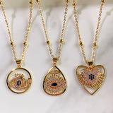 Stainless Steel Evil Eyes Pendant Zircon Necklace NC0035