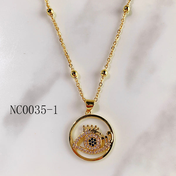 Stainless Steel Evil Eyes Pendant Zircon Necklace NC0035