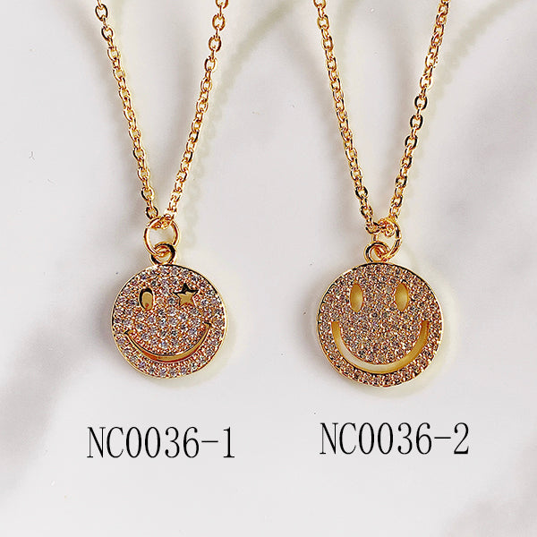 Stainless Steel Smiling Face Series Pendant Zircon Necklace NC0036