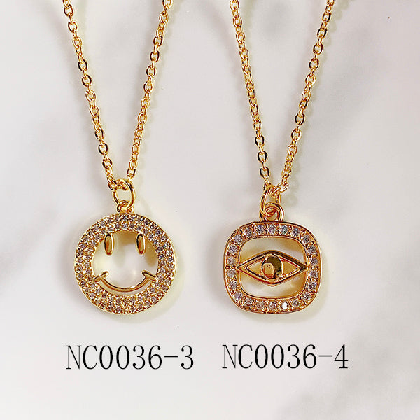 Stainless Steel Smiling Face Series Pendant Zircon Necklace NC0036