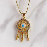 Stainless Steel Dreamcatcher Pendant Zircon Necklace NC0037