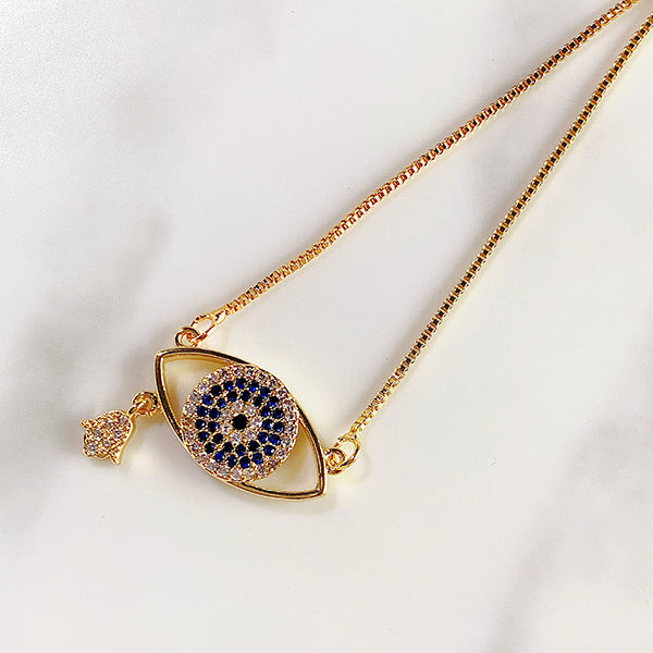 Stainless Steel Evil Eyes Pendant Zircon Necklace NC0038