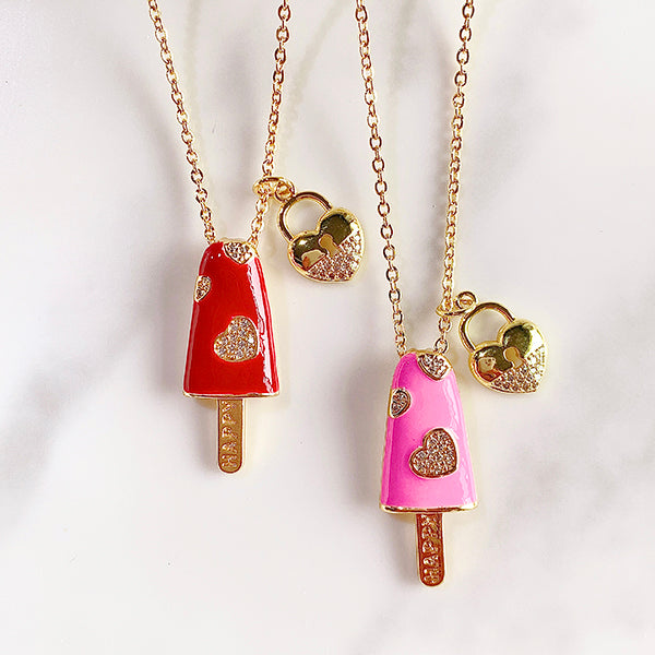 Stainless Steel Ice Cream Heart Pendant Necklace NC0041