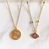 Stainless Steel Evil Eyes Pendant  Zircon Necklace NC0043