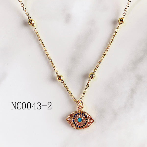 Stainless Steel Evil Eyes Pendant  Zircon Necklace NC0043