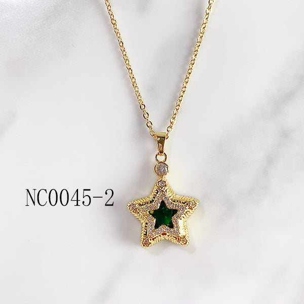 Stainless Steel Evil Eyes Cross Pentastar Pendant Zircon Necklace NC0045