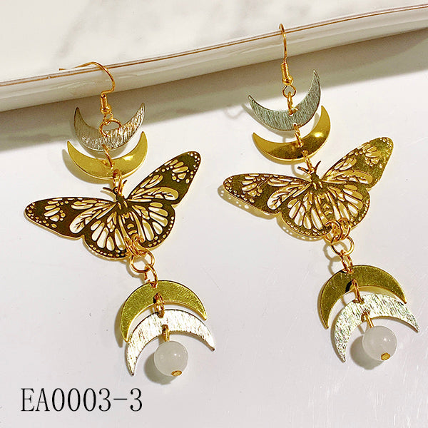 Alloy Pierced Mushroom Moth Butterfly Moon Earring EA0003