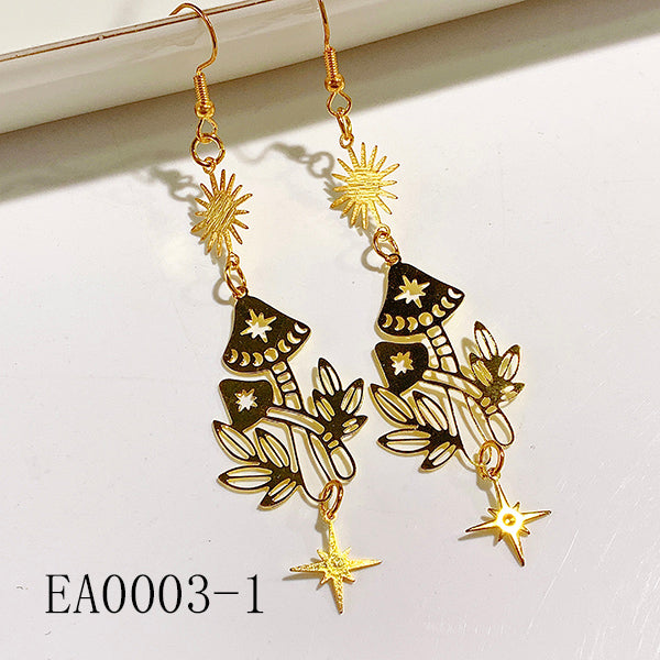 Alloy Pierced Mushroom Moth Butterfly Moon Earring EA0003