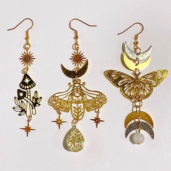 Alloy Pierced Mushroom Moth Butterfly Moon Earring EA0003