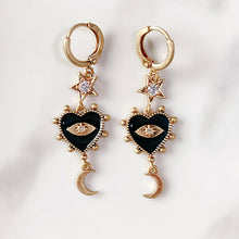 Load image into Gallery viewer, Stainless Steel Evil Eyes Enamel Heart Moon Zircon Earring EC0001