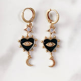 Stainless Steel Evil Eyes Enamel Heart Moon Zircon Earring EC0001