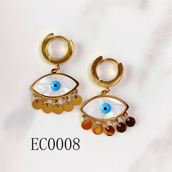 Stainless Steel Evil Eyes Shell Earring EC0008-10