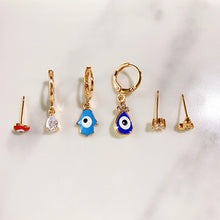 Load image into Gallery viewer, Alloy Evil Eyes Enamel Zircon Asymmetry Three Sets Of Earring EC0014