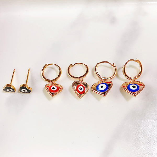 Alloy  Evil Eyes Enamel Heart  Three Sets Of Earring EC0015