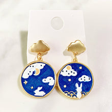 Load image into Gallery viewer, Alloy Moon Rabbit Cloud Enamel Zircon Asymmetry 925 Silver Earring EC0027