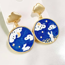 Load image into Gallery viewer, Alloy Moon Rabbit Cloud Enamel Zircon Asymmetry 925 Silver Earring EC0027