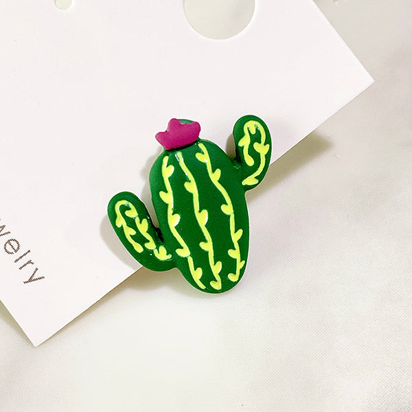 Resin Rabbit Cactus Asymmetry 925 Silver Earring EC0028