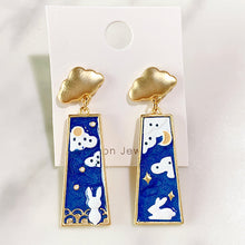 Load image into Gallery viewer, Alloy Rabbit Moon Enamel 925 Silver  Earring EC0029