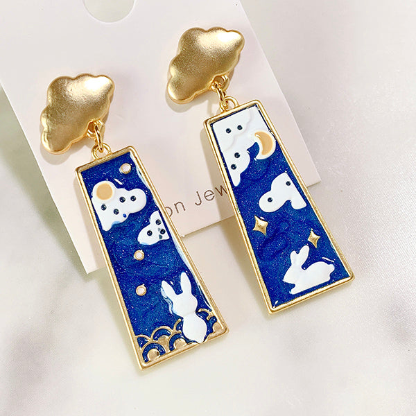 Alloy Rabbit Moon Enamel 925 Silver  Earring EC0029