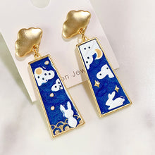 Load image into Gallery viewer, Alloy Rabbit Moon Enamel 925 Silver  Earring EC0029