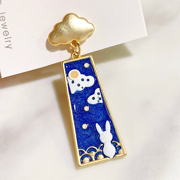 Alloy Rabbit Moon Enamel 925 Silver  Earring EC0029