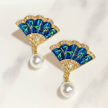 Load image into Gallery viewer, Stainless Steel Fan  Enamel Imitation Pearl Zircon 925 Silver Earring EC0018