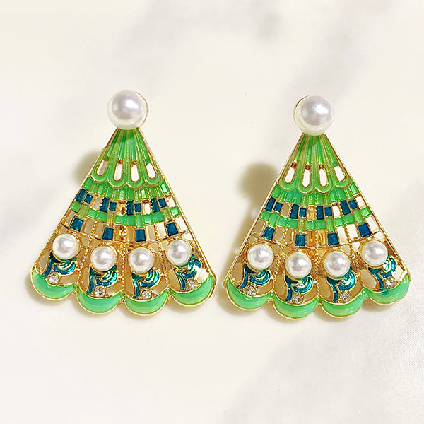 Stainless Steel  Imitation Pearl Fan Enamel  Ear Clip EC0021