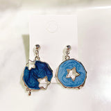 Alloy Pierced Star Enamel Asymmetry 925 Silver Earring EC0032