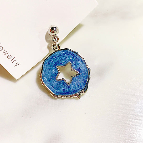 Alloy Pierced Star Enamel Asymmetry 925 Silver Earring EC0032