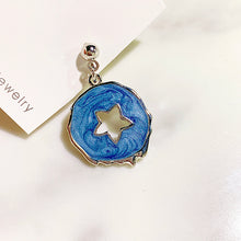 Load image into Gallery viewer, Alloy Pierced Star Enamel Asymmetry 925 Silver Earring EC0032